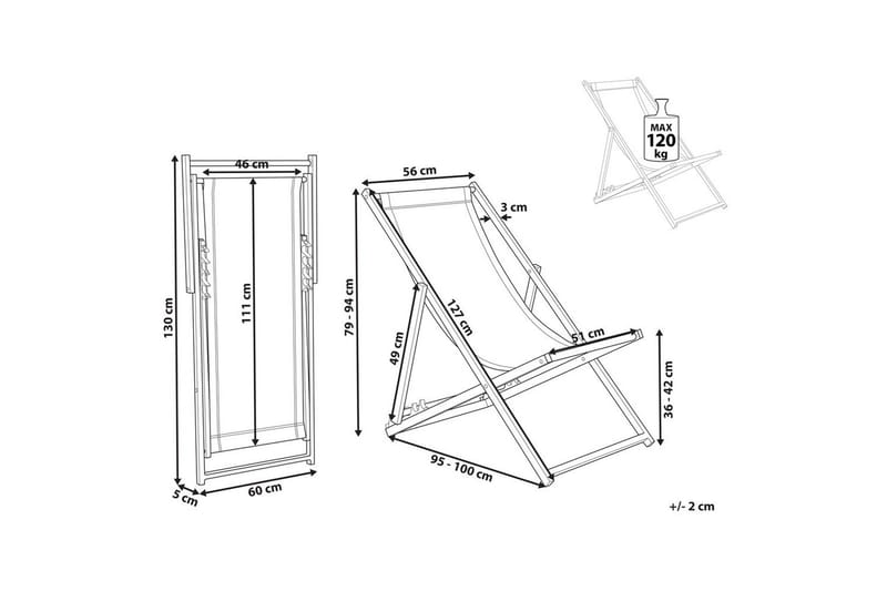 Sammenleggbar dekkstol Locri II - Beige, svart - Hagemøbler & utemiljø - Stoler & Lenestoler - Solstoler