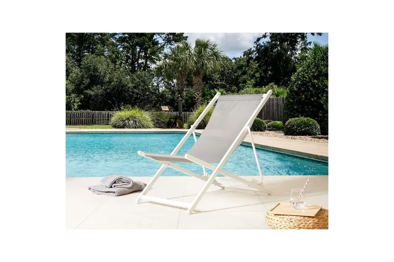 Sammenleggbar dekkstol Locri II - Grå, hvit - Hagemøbler & utemiljø - Stoler & Lenestoler - Solstoler