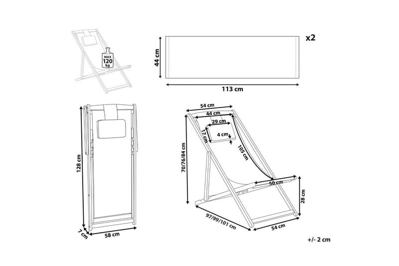 Solseng 2 erstatningstekstiler Avellino - Grå, lyst tre, flerfarget - Hagemøbler & utemiljø - Stoler & Lenestoler - Solstoler