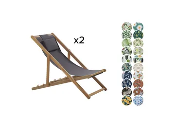 Solseng sett med 2 Avellino - Grå, lyst tre, flerfarget - Hagemøbler & utemiljø - Stoler & Lenestoler - Solstoler