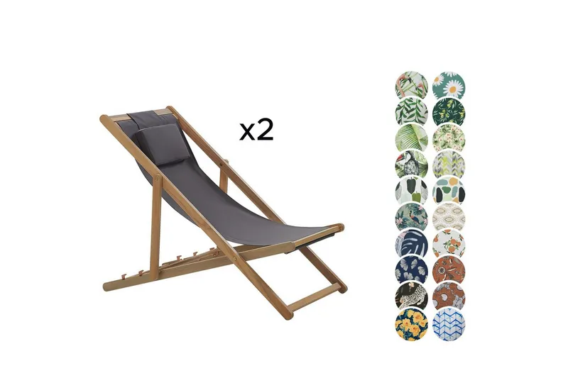 Solseng sett med 2 Avellino - Grå, lyst tre, flerfarget - Hagemøbler & utemiljø - Stoler & Lenestoler - Solstoler