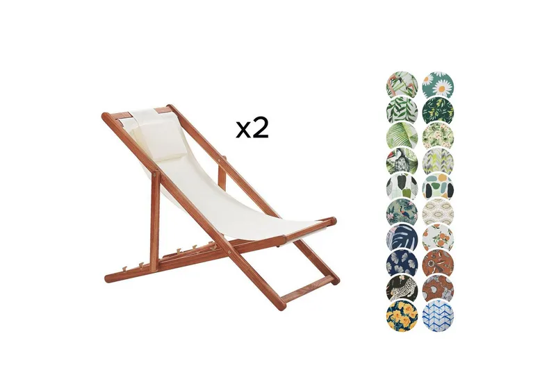 Solseng sett med 2 Avellino - Hvit, mørkt treverk, flerfarget - Hagemøbler & utemiljø - Stoler & Lenestoler - Solstoler