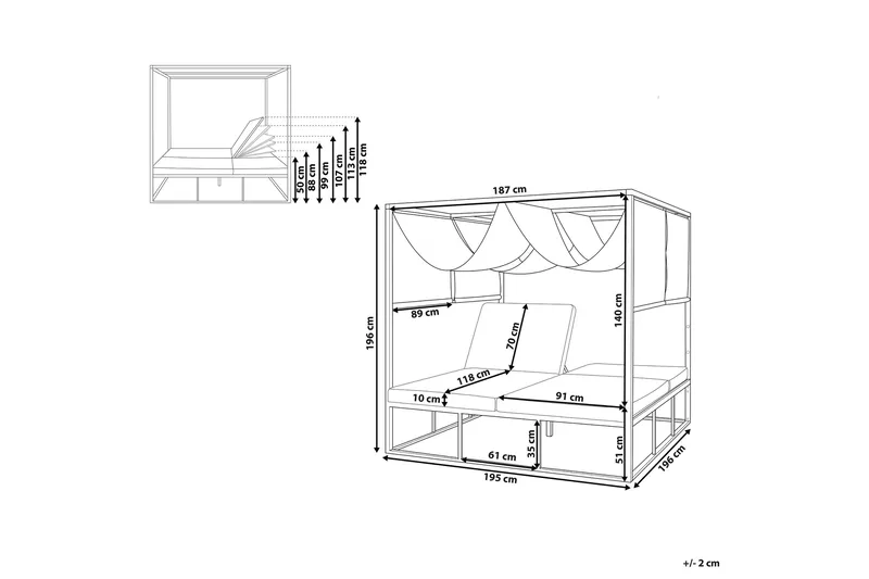 Solseng med sengehimmel Hvit/grå PALLANZA - Hvit - Hagemøbler & utemiljø - Loungemøbler - Solseng