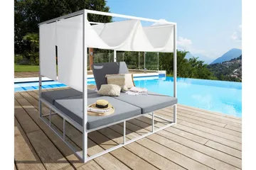 Solseng med sengehimmel Hvit/grå PALLANZA - Hvit - Hagemøbler & utemiljø - Loungemøbler - Solseng