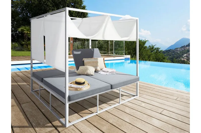 Solseng med sengehimmel Hvit/grå PALLANZA - Hvit - Hagemøbler & utemiljø - Loungemøbler - Solseng