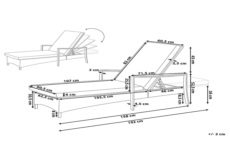 Vasto Solseng 60,5|192 Cm - Brun - Hagemøbler & utemiljø - Stoler & Lenestoler - Solsenger & solvogner