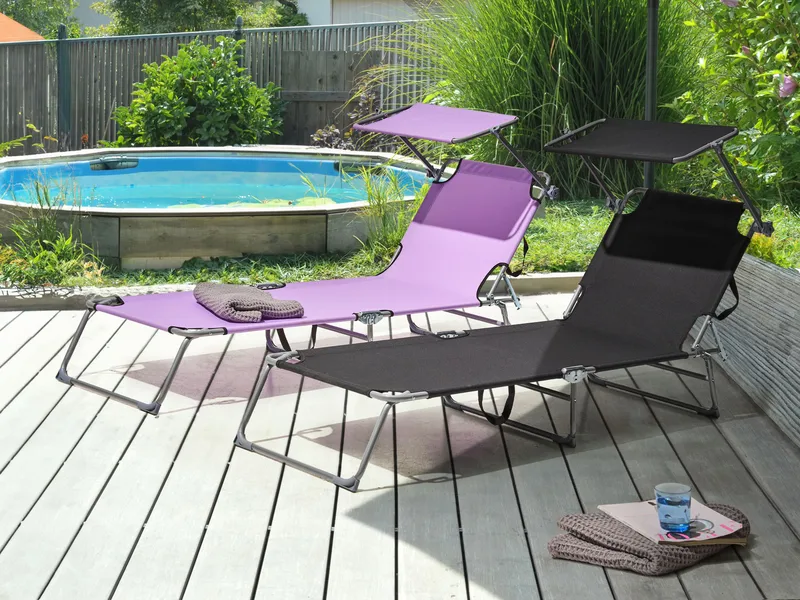 Solseng utendørs Foligno Stål - Svart/sølv - Hagemøbler & utemiljø - Stoler & Lenestoler - Solsenger & solvogner