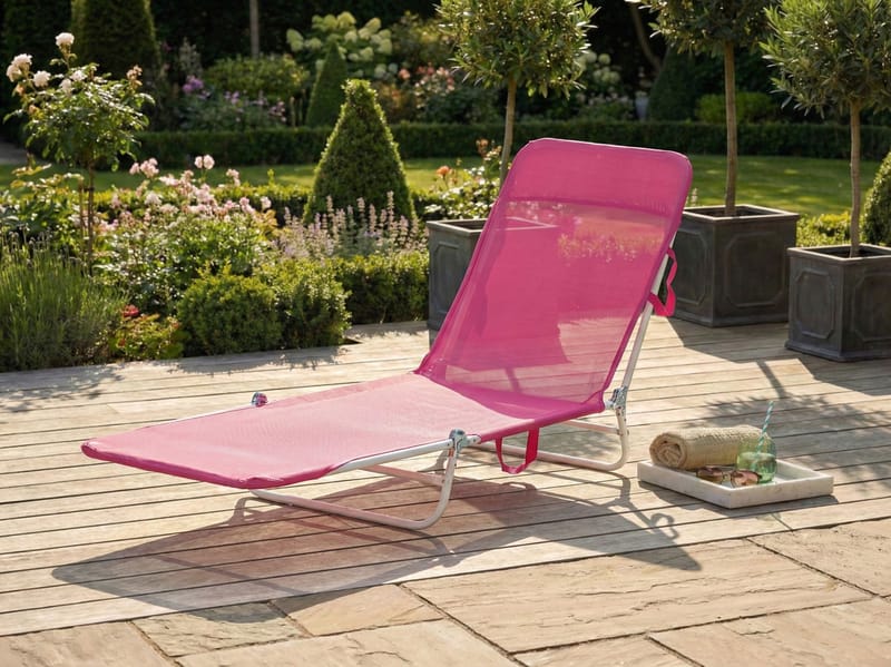 Solseng utendørs Kastoria Stål - Rosa/Hvit - Hagemøbler & utemiljø - Stoler & Lenestoler - Solsenger & solvogner