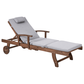 Solseng utendørs med pute Amantea Premium akasietre - Brun/grå - Hagemøbler & utemiljø - Stoler & Lenestoler - Solsenger & solvogner