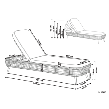 Solseng utendørs med pute Zeri kunstrotting - Beige - Hagemøbler & utemiljø - Stoler & Lenestoler - Solsenger & solvogner