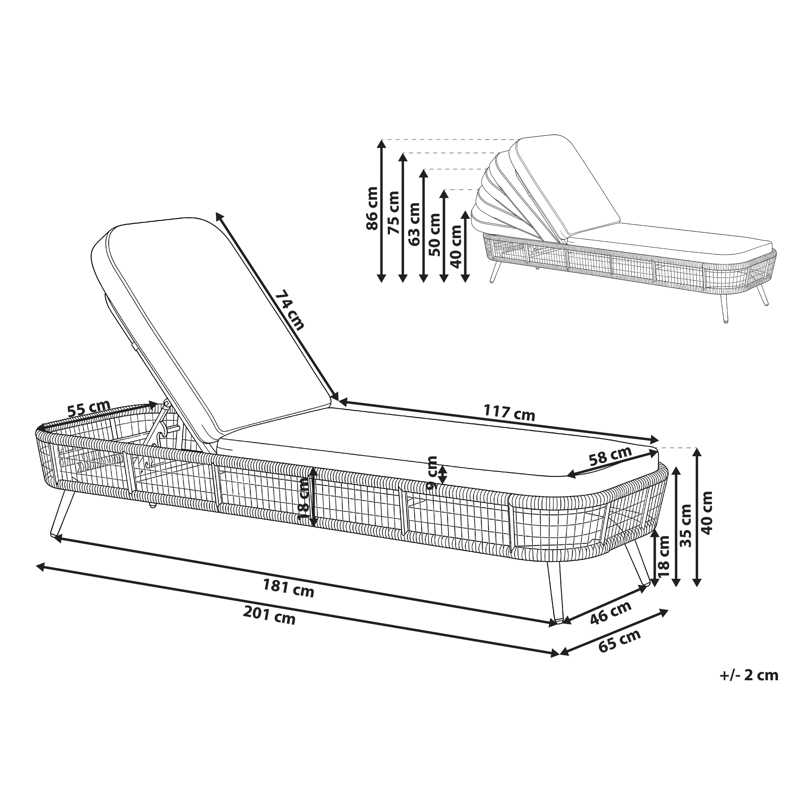 Solseng utendørs med pute Zeri kunstrotting - Beige - Hagemøbler & utemiljø - Stoler & Lenestoler - Solsenger & solvogner