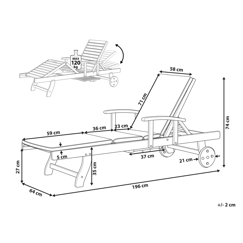 Solseng utendørs med pute Java Premium akasietre - Brun/Grønn - Hagemøbler & utemiljø - Stoler & Lenestoler - Solsenger & solvogner