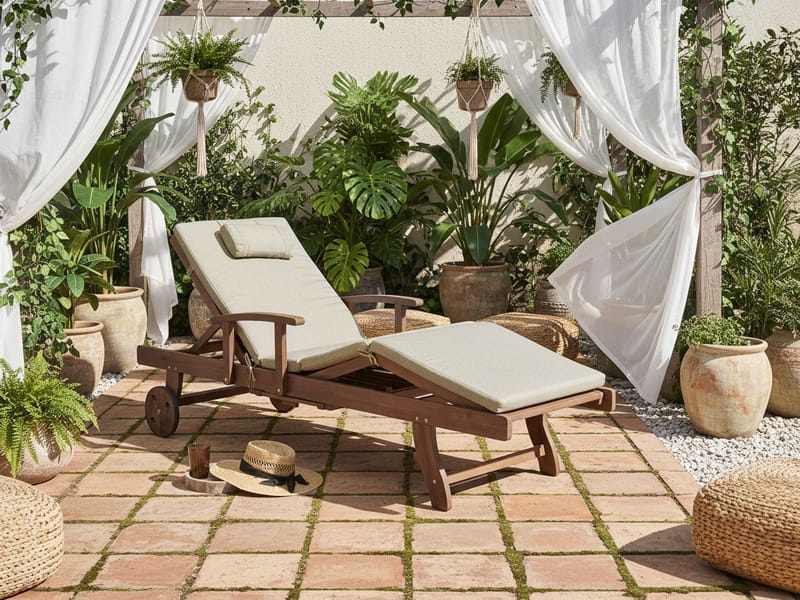 Solseng utendørs med pute Amantea Premium akasietre - Brun/Taupe - Hagemøbler & utemiljø - Stoler & Lenestoler - Solsenger & solvogner