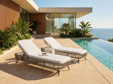 Solseng utendørs med pute Zeri kunstrotting - Beige - Hagemøbler & utemiljø - Stoler & Lenestoler - Solsenger & solvogner