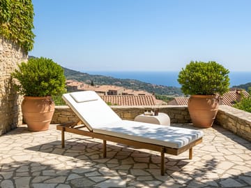 Solseng utendørs med pute Marcetelli akasietre - Brun/Hvit - Hagemøbler & utemiljø - Stoler & Lenestoler - Solsenger & solvogner