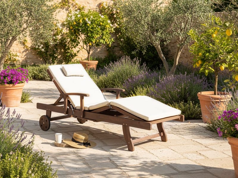 Solseng utendørs med pute Amantea Premium akasietre - Brun/Lys beige - Hagemøbler & utemiljø - Stoler & Lenestoler - Solsenger & solvogner
