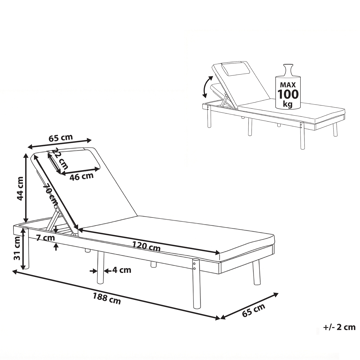 Solseng utendørs med pute Marcetelli akasietre - Brun/Hvit - Hagemøbler & utemiljø - Stoler & Lenestoler - Solsenger & solvogner