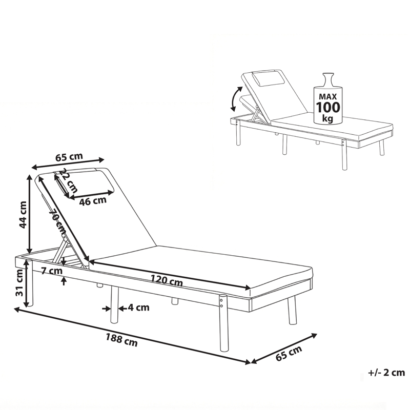 Solseng utendørs med pute Marcetelli akasietre - Brun/Hvit - Hagemøbler & utemiljø - Stoler & Lenestoler - Solsenger & solvogner