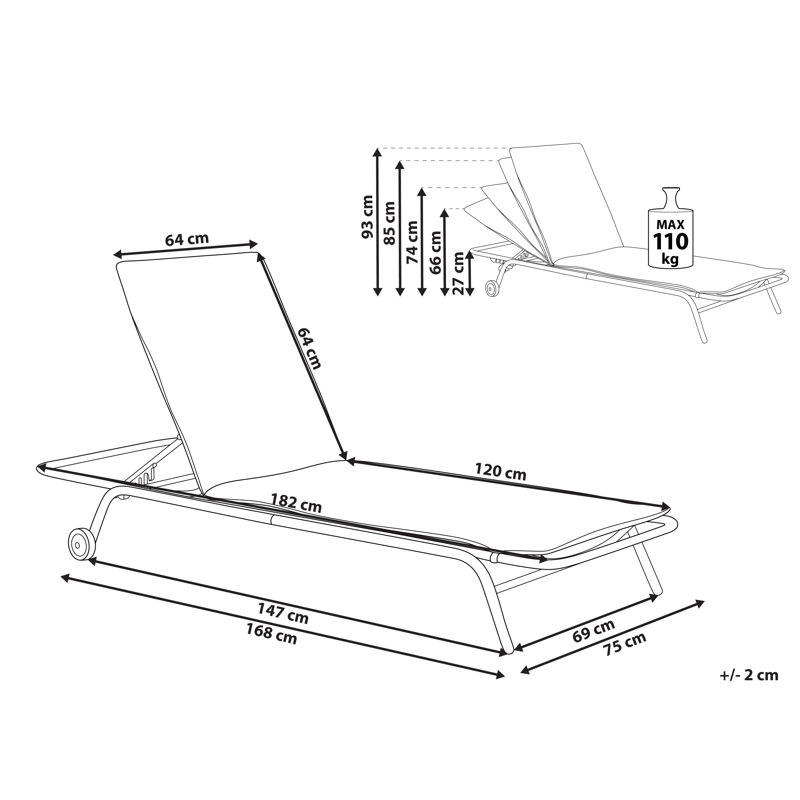 Solseng utendørs Volterra Stål - Grønn/grå - Hagemøbler & utemiljø - Stoler & Lenestoler - Solsenger & solvogner
