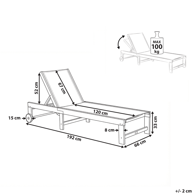 Solseng utendørs Pedesina akasietre - Brun/Beige - Hagemøbler & utemiljø - Stoler & Lenestoler - Solsenger & solvogner