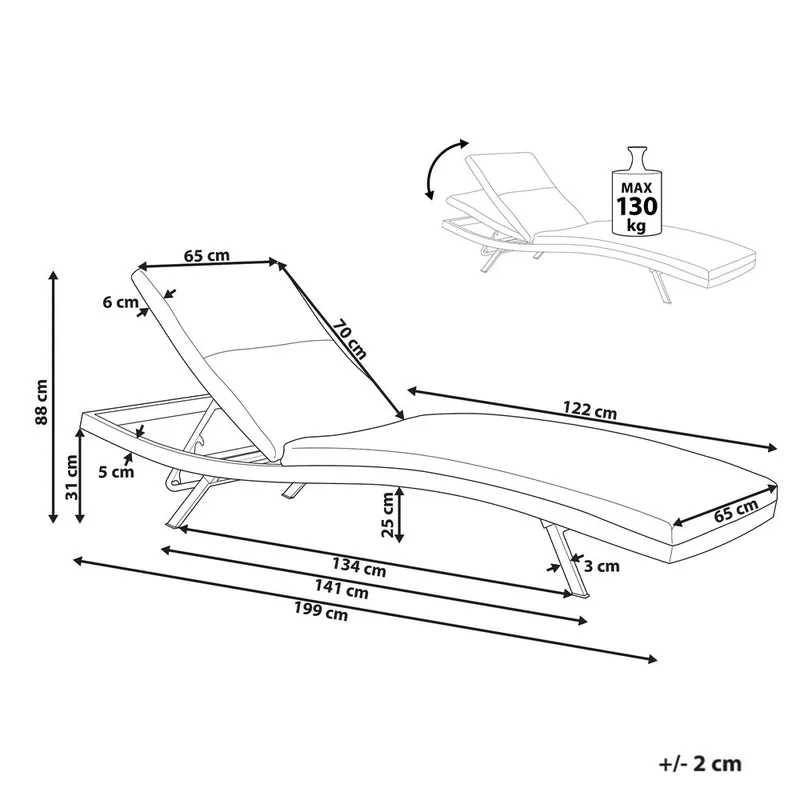 Solstol Amelia - Beige, svart - Hagemøbler & utemiljø - Stoler & Lenestoler - Solstoler