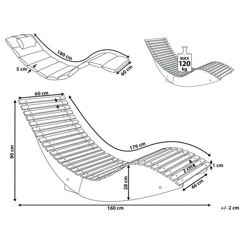 Solstol Brescia Premium - Lyst tre, rød - Hagemøbler & utemiljø - Stoler & Lenestoler - Solstoler