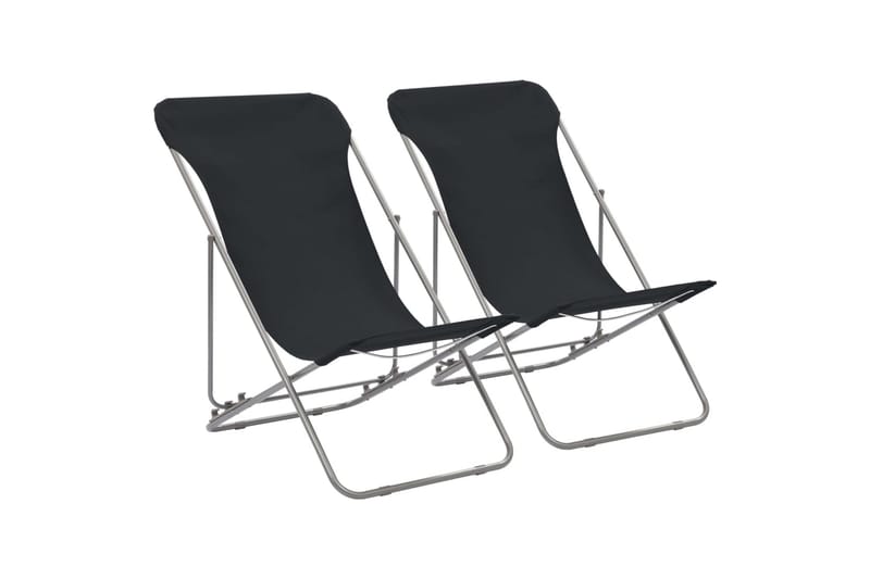 Sammenleggbare strandstoler 2 stk stål og oxfordstoff svart - Solstoler