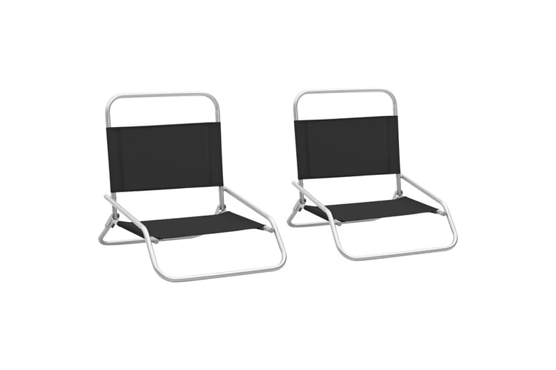 Sammenleggbare strandstoler 2 stk svart stoff - Svart - Solstoler
