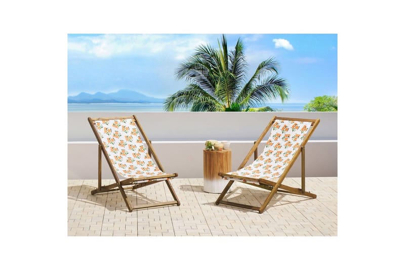 Solstol sett med 2 Anzio - lyst tre/off-white appelsinmønster - Hagemøbler & utemiljø - Stoler & Lenestoler - Solstoler