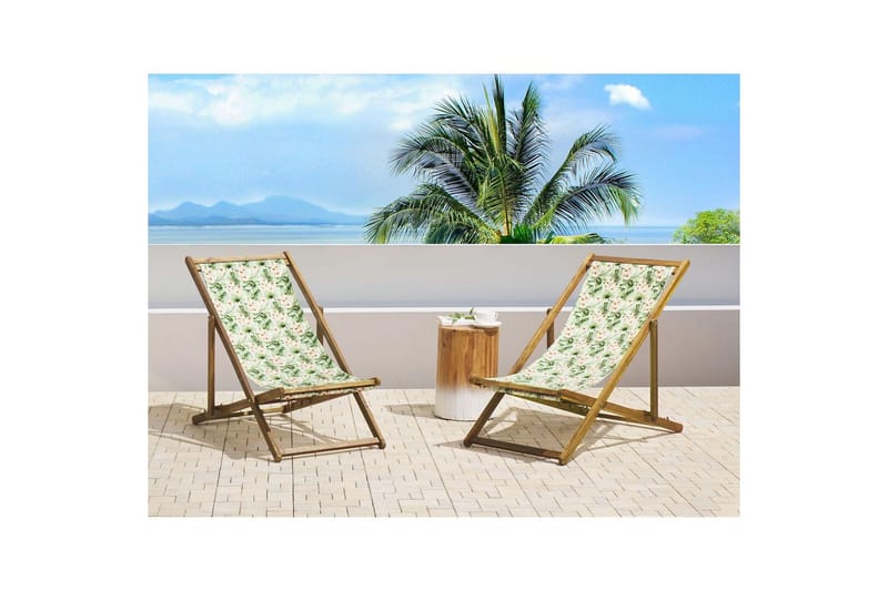 Solstol sett med 2 Anzio - lyst tre/off-white blomstrete mønster - Hagemøbler & utemiljø - Stoler & Lenestoler - Solstoler
