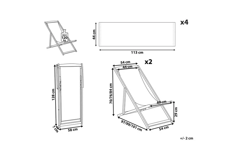 Solstol sett med 2 Anzio - lyst tre/off-white dyremønster - Hagemøbler & utemiljø - Stoler & Lenestoler - Solstoler