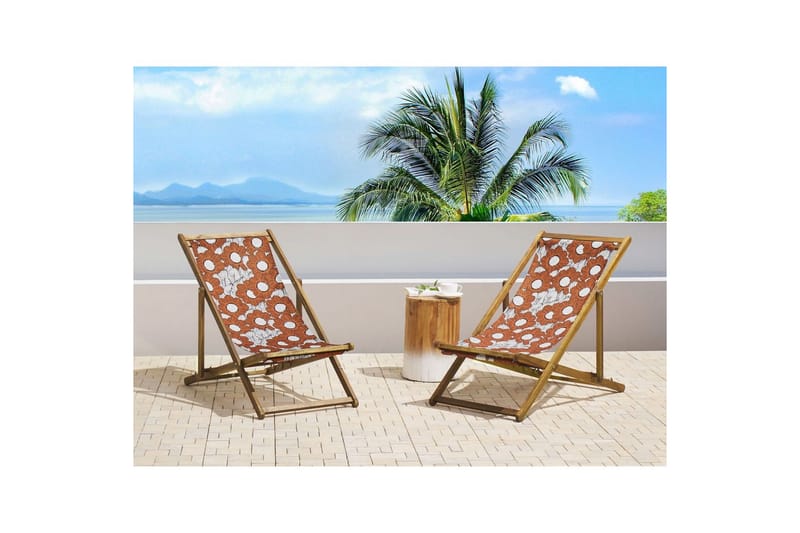 Solstol sett med 2 Anzio - lyst tre/off-white valmuemønster - Hagemøbler & utemiljø - Stoler & Lenestoler - Solstoler