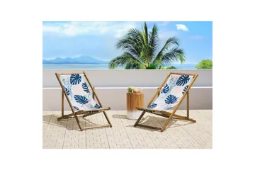 Solstol sett med 2 Anzio - lyst tre/off-white/blå palmebladmønster - Hagemøbler & utemiljø - Stoler & Lenestoler - Solstoler