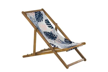 Solstol sett med 2 Anzio - lyst tre/off-white/blå palmebladmønster - Hagemøbler & utemiljø - Stoler & Lenestoler - Solstoler