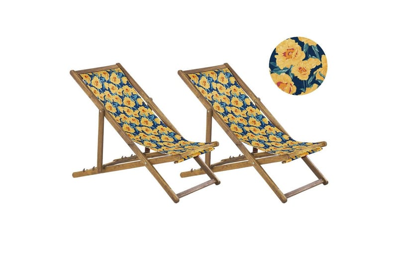 Solstol sett med 2 Anzio, lyst tre/off-white/gult blomstermønster