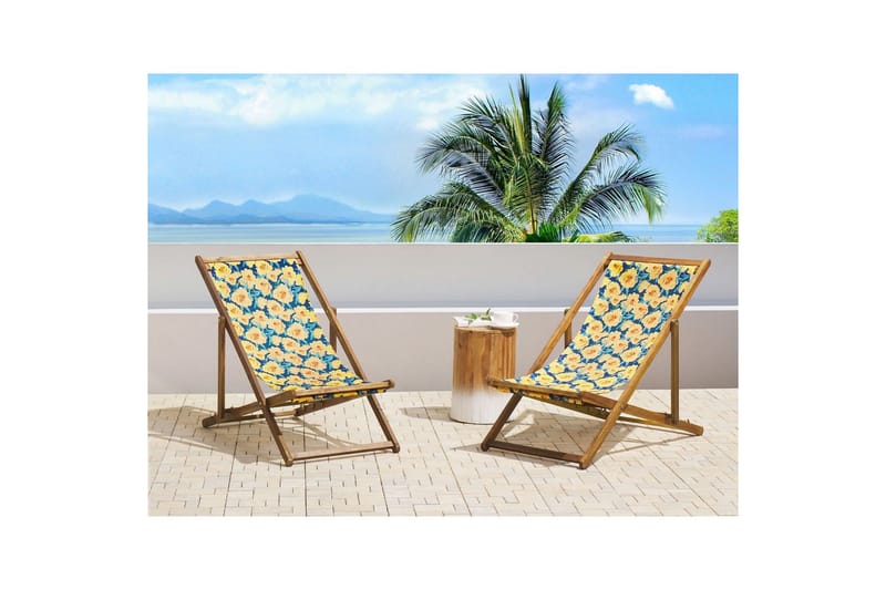 Solstol sett med 2 Anzio - lyst tre/off-white/gult blomstermønster - Hagemøbler & utemiljø - Stoler & Lenestoler - Solstoler