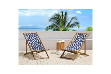 Solstol sett med 2 Anzio - lyst tre/off-white/marineblå blomster mønster - Hagemøbler & utemiljø - Stoler & Lenestoler - Solstoler