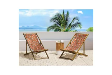 Solstol sett med 2 Anzio - lyst tre/off-white/rød blomster mønster - Hagemøbler & utemiljø - Stoler & Lenestoler - Solstoler