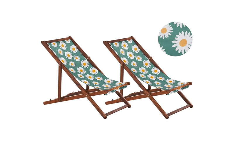 Solstol sett med 2 Anzio - mørkt tre/off-white kamillemønster - Hagemøbler & utemiljø - Stoler & Lenestoler - Solstoler