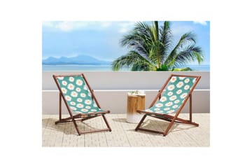 Solstol sett med 2 Anzio - mørkt tre/off-white kamillemønster - Hagemøbler & utemiljø - Stoler & Lenestoler - Solstoler