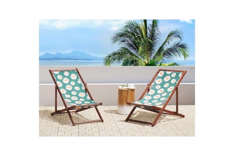Solstol sett med 2 Anzio - mørkt tre/off-white kamillemønster - Hagemøbler & utemiljø - Stoler & Lenestoler - Solstoler