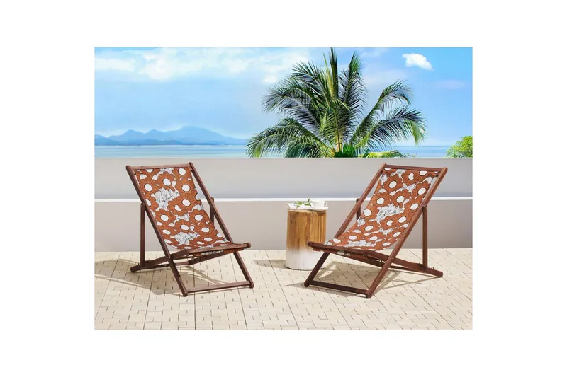 Solstol sett med 2 Anzio - mørkt tre/off-white valmuemønster - Hagemøbler & utemiljø - Stoler & Lenestoler - Solstoler