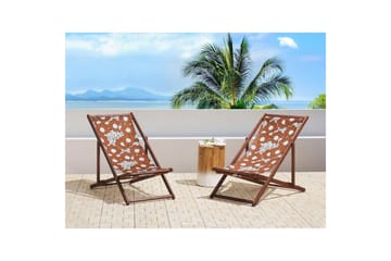 Solstol sett med 2 Anzio - mørkt tre/off-white valmuemønster - Hagemøbler & utemiljø - Stoler & Lenestoler - Solstoler