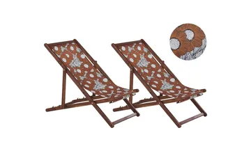 Solstol sett med 2 Anzio - mørkt tre/off-white valmuemønster - Hagemøbler & utemiljø - Stoler & Lenestoler - Solstoler