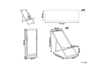 Solstol sett med 2 Anzio - mørkt tre/off-white/grønt løvmønster - Hagemøbler & utemiljø - Stoler & Lenestoler - Solstoler