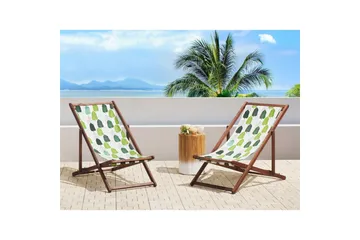 Solstol sett med 2 Anzio - mørkt tre/off-white/grønt løvmønster - Hagemøbler & utemiljø - Stoler & Lenestoler - Solstoler