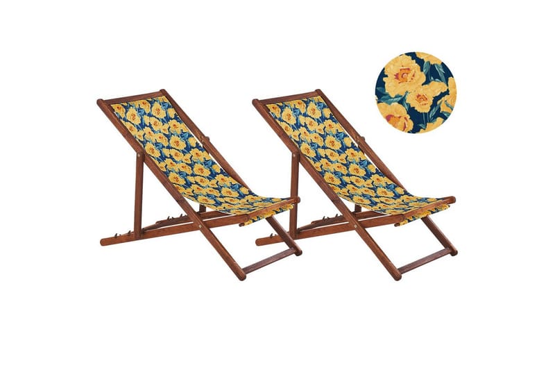 Solstol sett med 2 Anzio - mørkt tre/off-white/gult blomstrende mønster - Hagemøbler & utemiljø - Stoler & Lenestoler - Solstoler