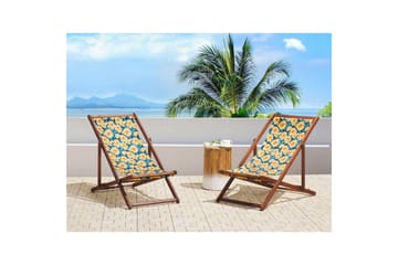 Solstol sett med 2 Anzio - mørkt tre/off-white/gult blomstrende mønster - Hagemøbler & utemiljø - Stoler & Lenestoler - Solstoler