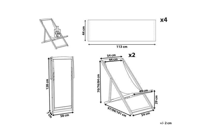 Solstol sett med 2 Anzio - mørkt tre/off-white/marineblått blomstermønster - Hagemøbler & utemiljø - Stoler & Lenestoler - Solstoler