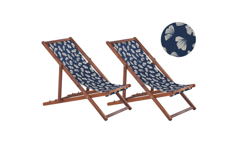Solstol sett med 2 Anzio - mørkt tre/off-white/marineblått blomstermønster - Hagemøbler & utemiljø - Stoler & Lenestoler - Solstoler